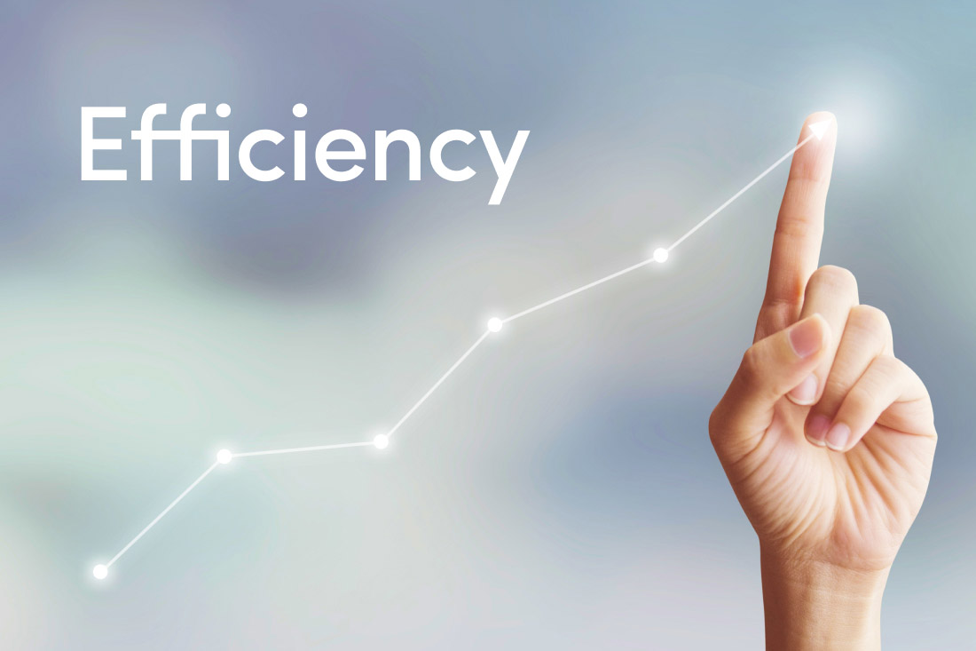 An upward trending line with the word efficiency over it.
