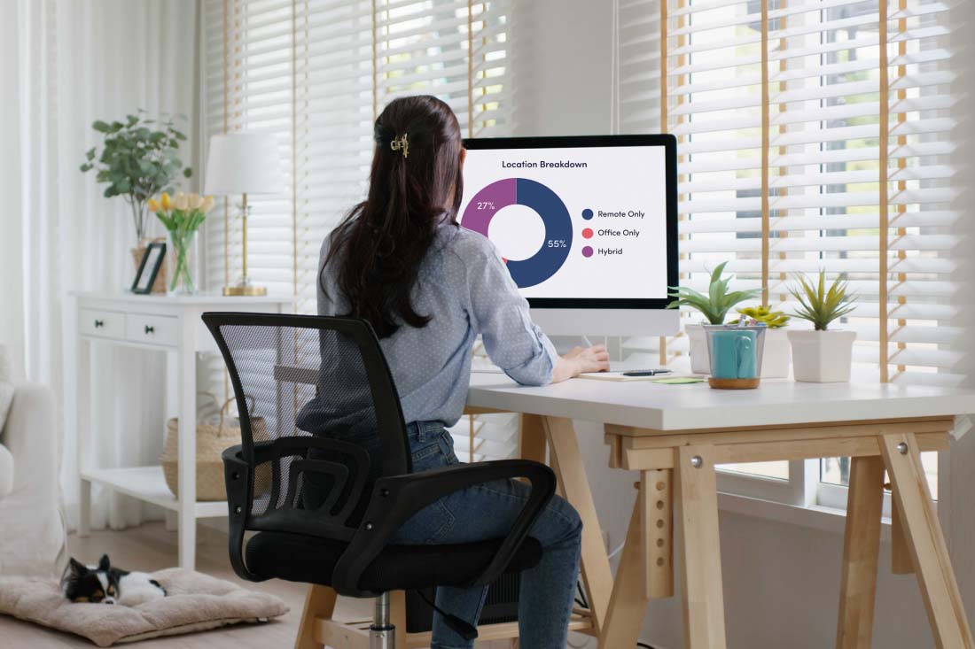 A business leader analyzing remote productivity by location.