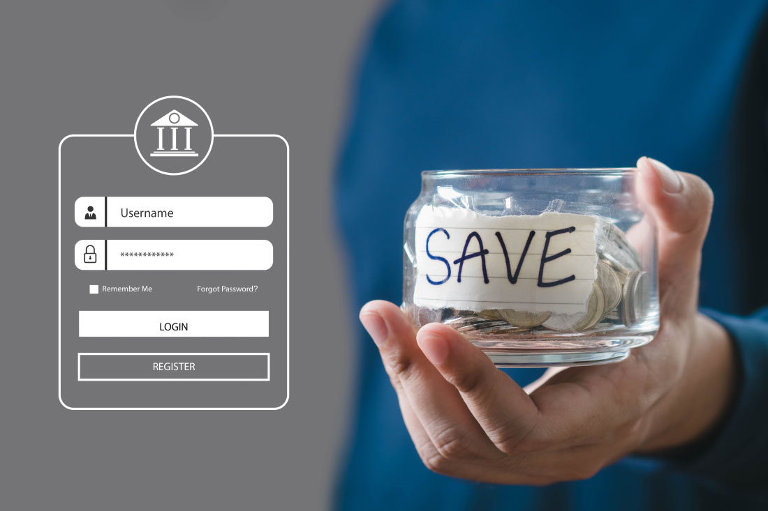 A login screen next to a savings jar to symbolize SaaS cost optimization.